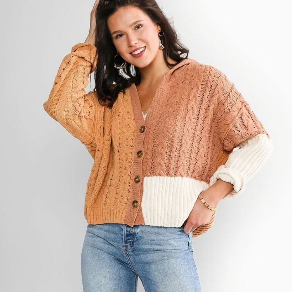 Miss Me Chenille Hooded cardigan Sweater SZ.M